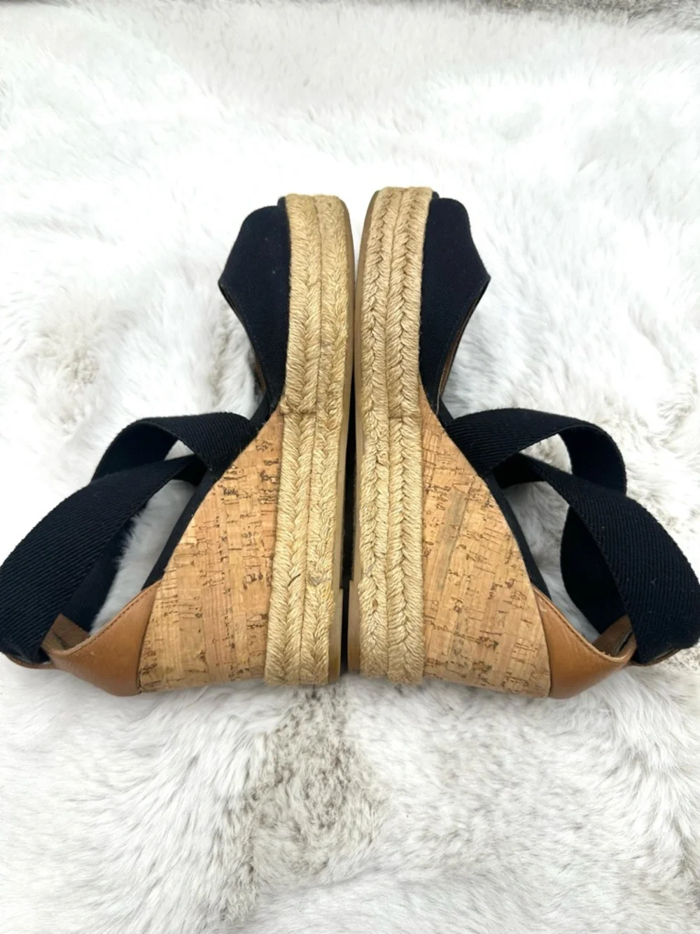 Tory Burch Frieda Espadrille Wedge‎ Sandals Black Strappy Ankle Tie Size 6